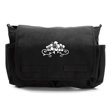Hawaiian Dark Flowers Messenger Bag Cross Body Laptop School Work Bag Hawaiian Dark Flowers Messenger Bag Cross Body Laptop School Work Bag
